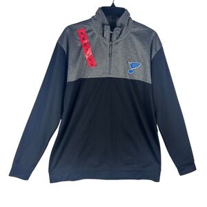 NHL St Louis Blues Mens Medium 1/4 Zip Pullover Jacket Black Gray H0M5G97COS NEW
